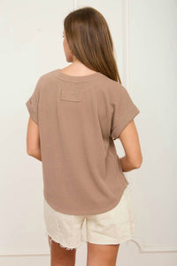 Blu Pepper - Ribbed Crew Neck Short Cuff Sleeve Knit Top