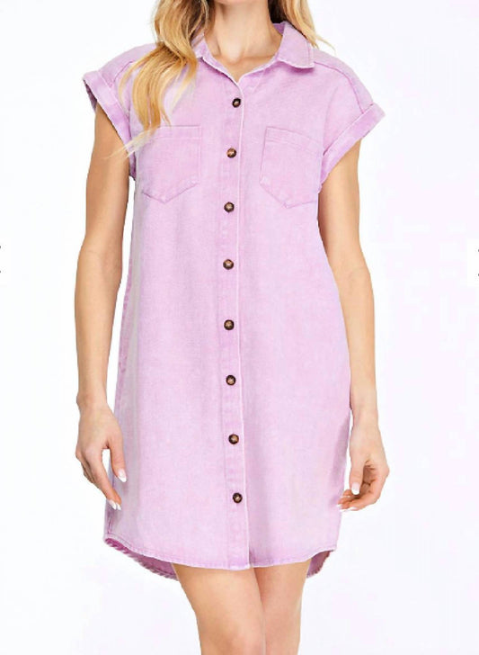 She + Sky - Button Down Twill Shirt Dress