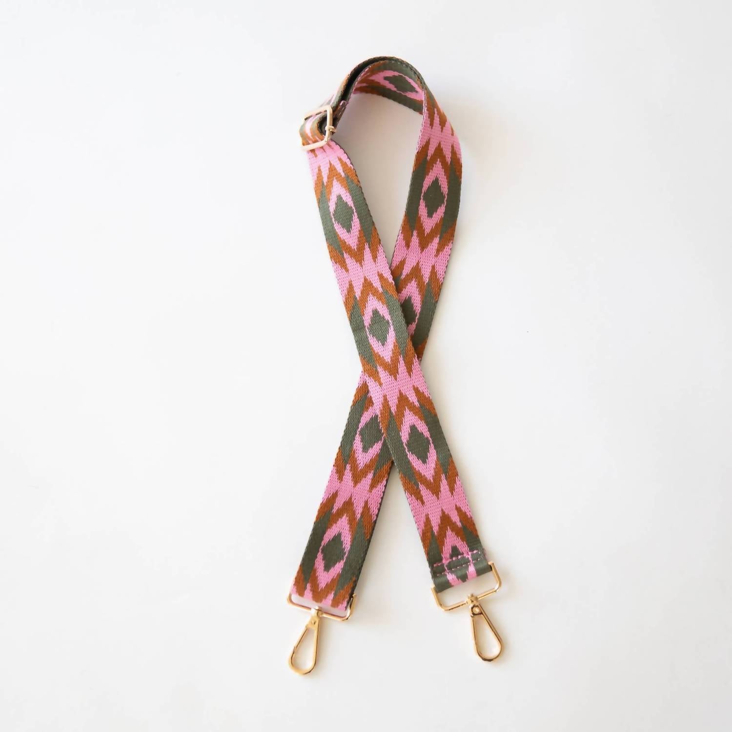 FUNKY MONKEY Women's Adjustable Purse Strap With Gold Hardware in pink aztec - women's item