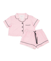 Katie J NYC Lily Cropped Shorts Pajama Set in pink micro dots - kids' sleepwear - alternate view