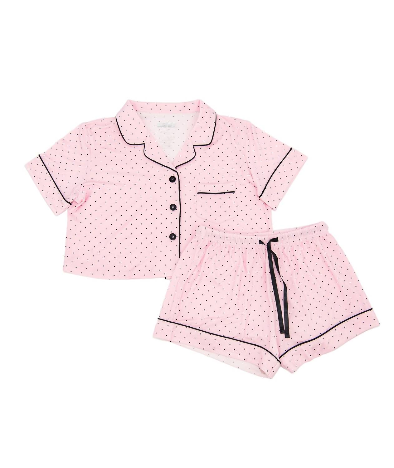 Katie J NYC Lily Cropped Shorts Pajama Set in pink micro dots - kids' sleepwear - alternate view