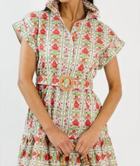 Entro - Garden Party Botanical Stripe Flutter Sleeve Mini Dress