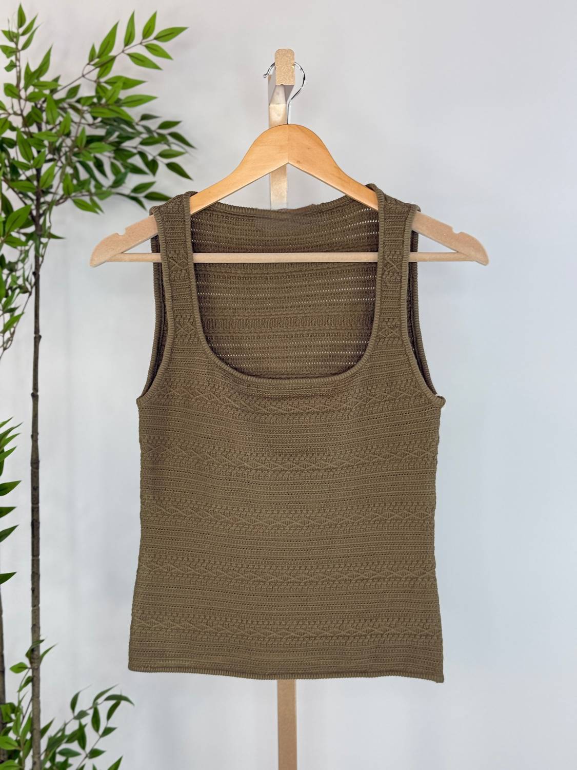 Dex Clothing Square Neck Textured Tank in dusty sage - women's tank top - alternate view