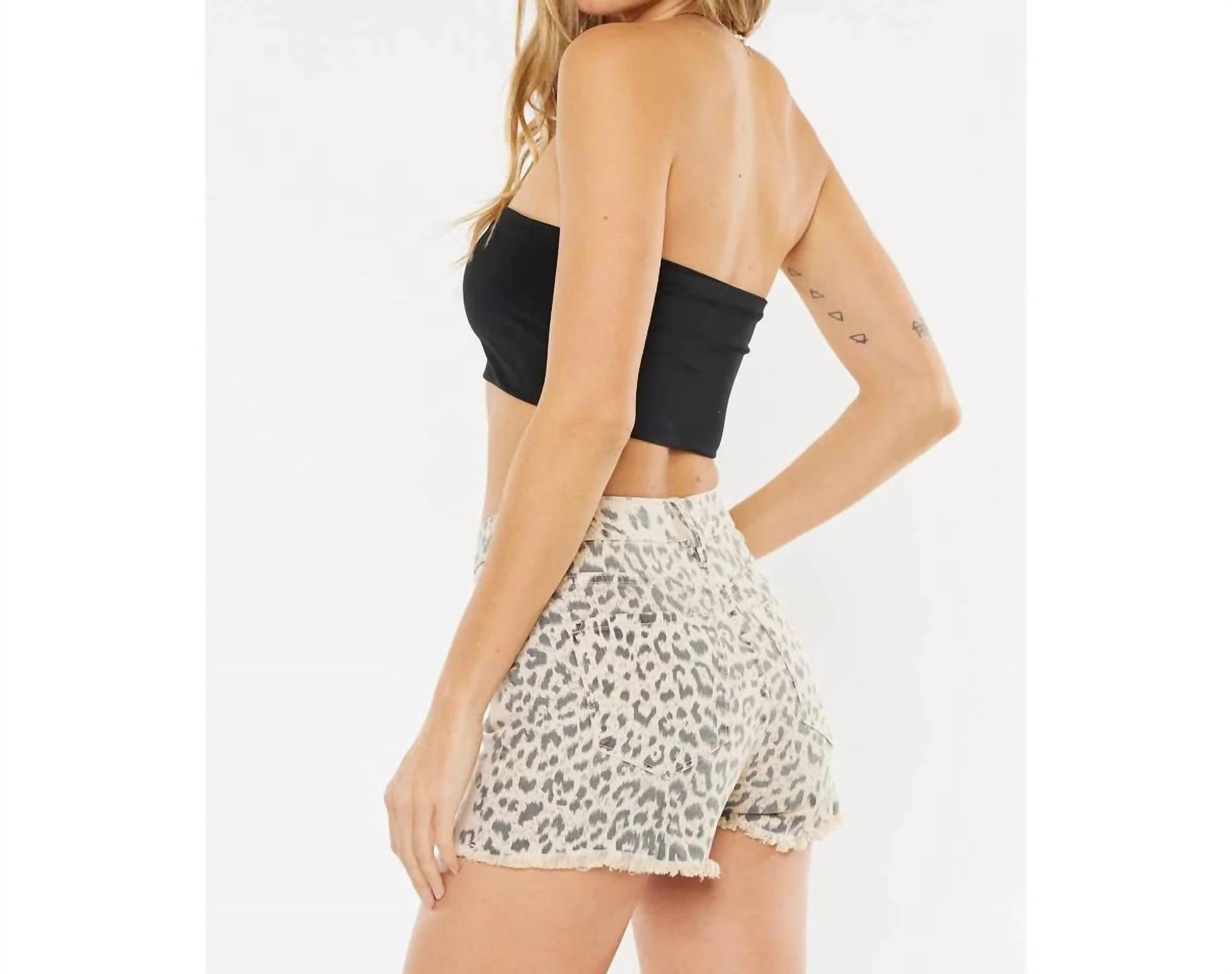 Kancan - High Rise Leopard Printed Denim Shorts