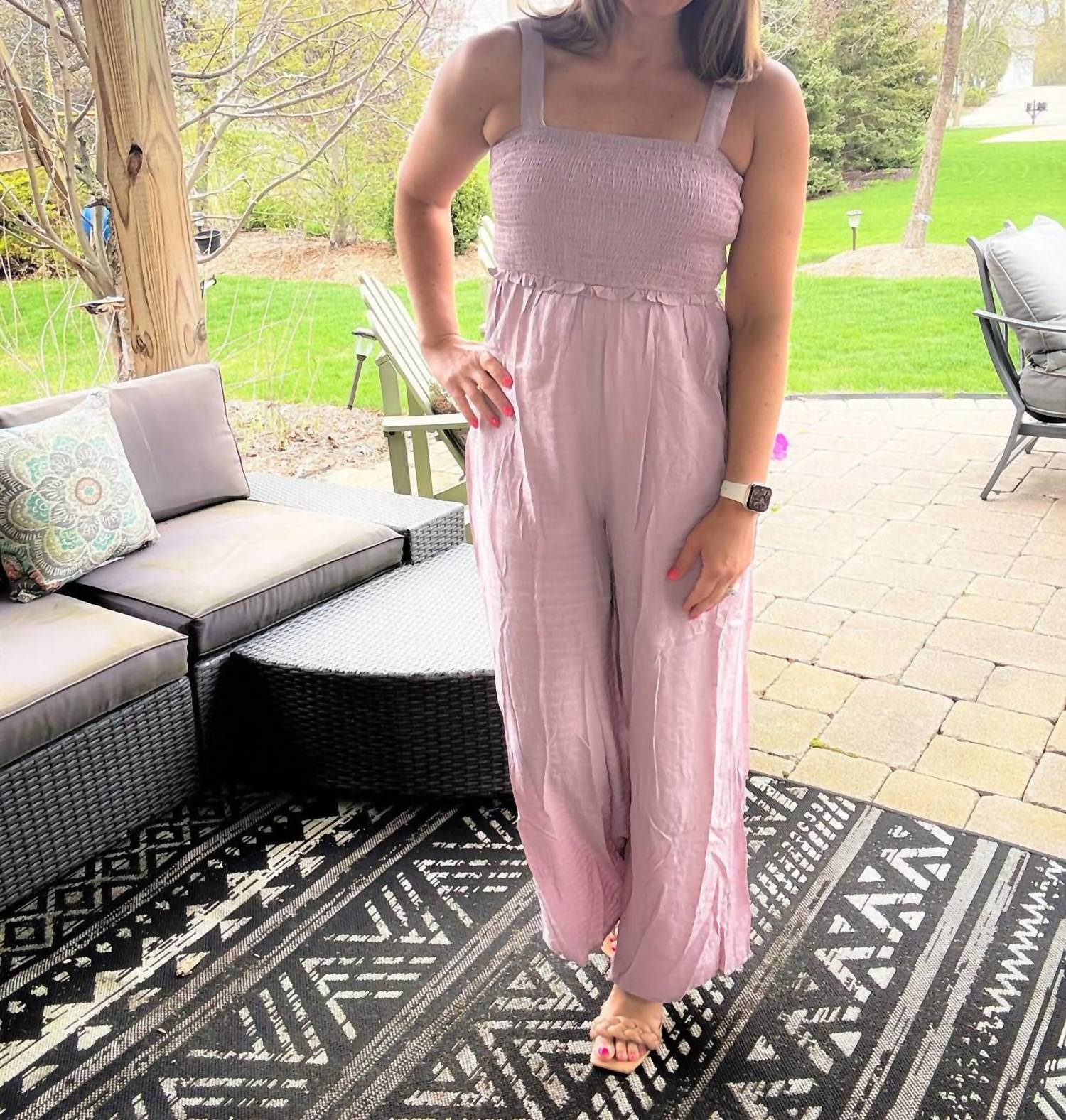 Hem & Thread - Smocked Wide Leg Flowy Jumpsuit