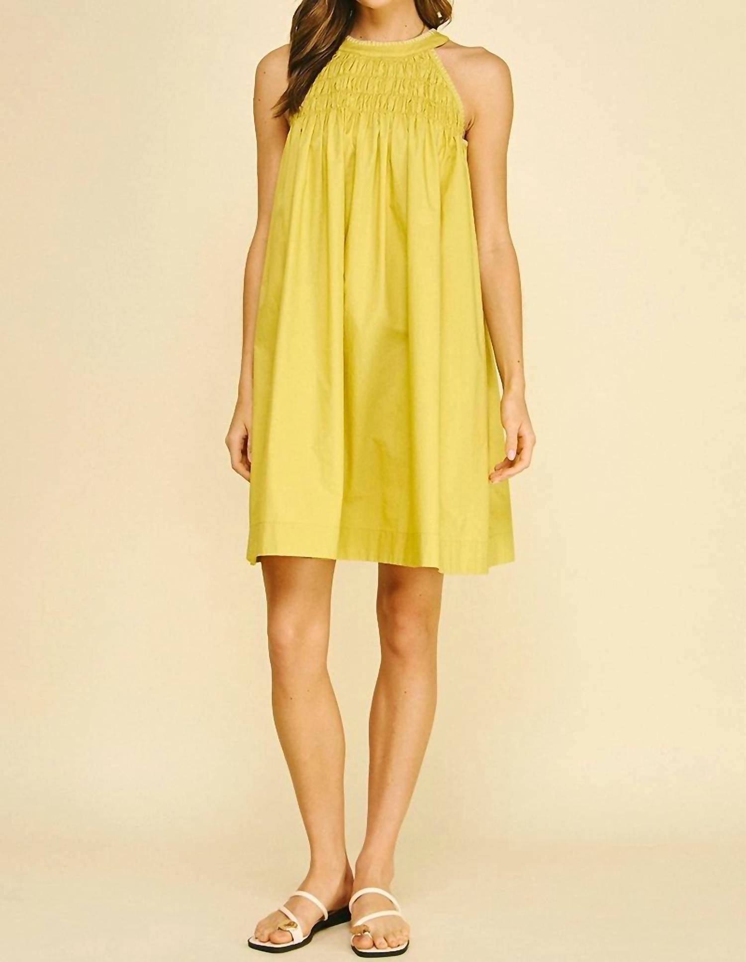 PINCH Halter Neck A-Line Mini Dress in yellow - women's dress