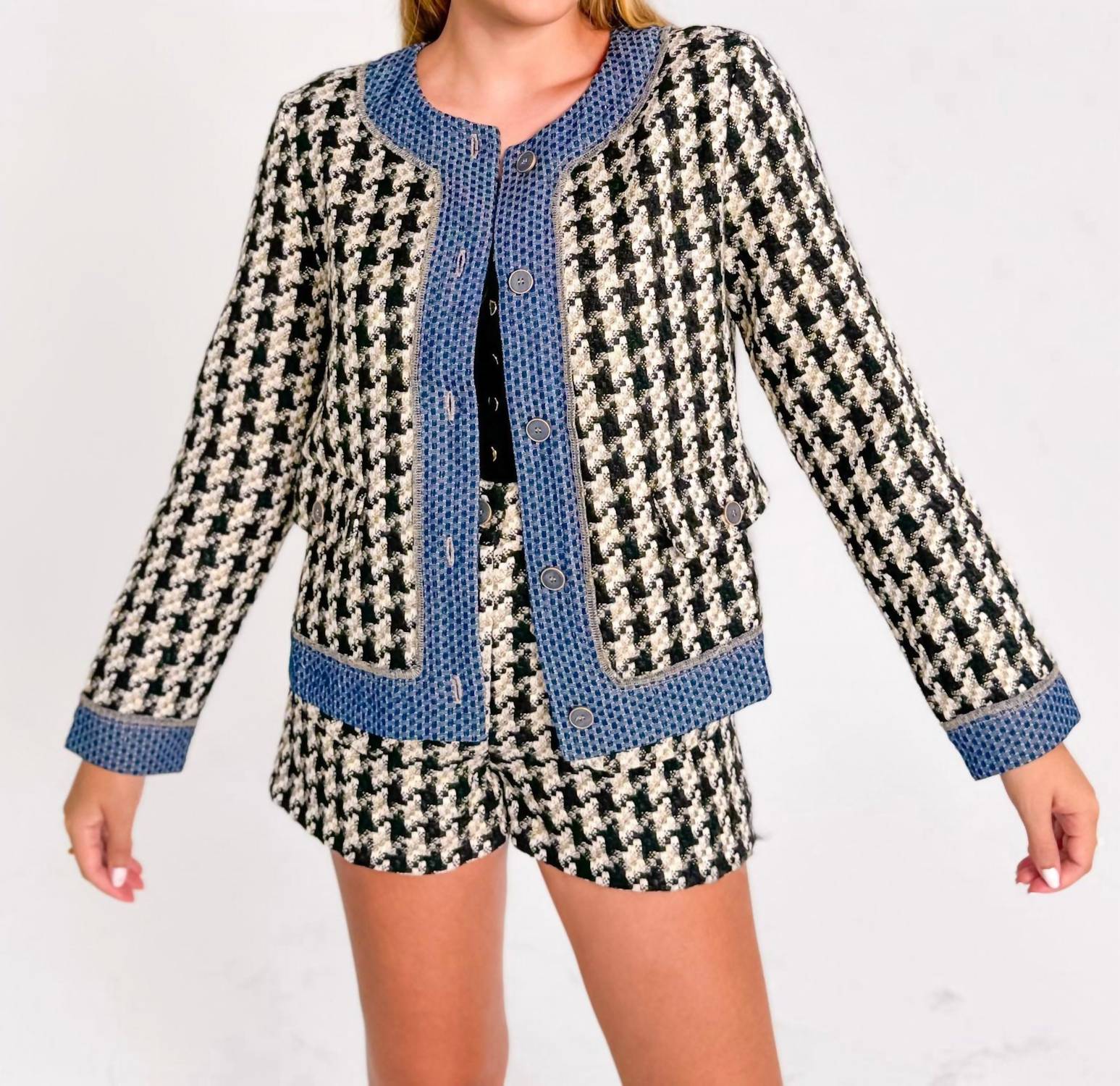 Mystree - C'est Femme Houndstooth Tweed Jacket