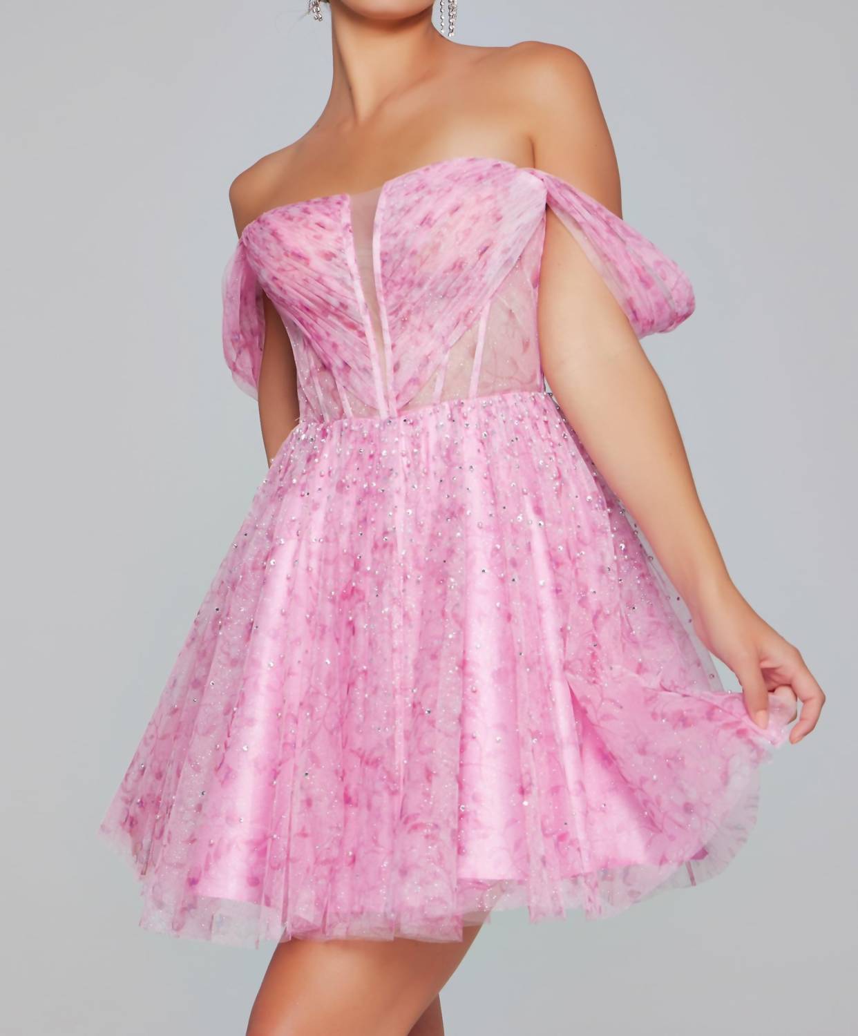 Jovani - Pleated Bodice Fit And Flare Dress