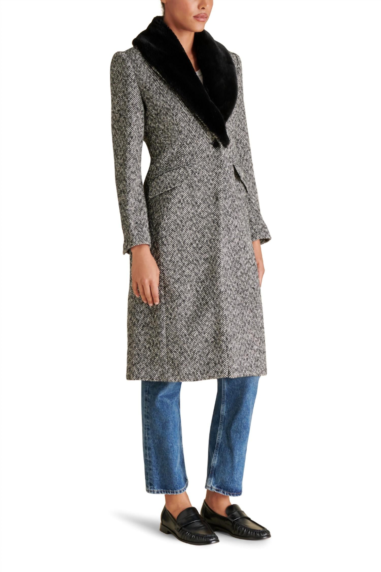STEVE MADDEN Dienne Long Sleeve Coat in black multi - women's jacket - alternate view