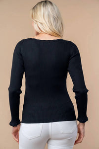 White Birch - Long Sleeve Scallop Detail Top