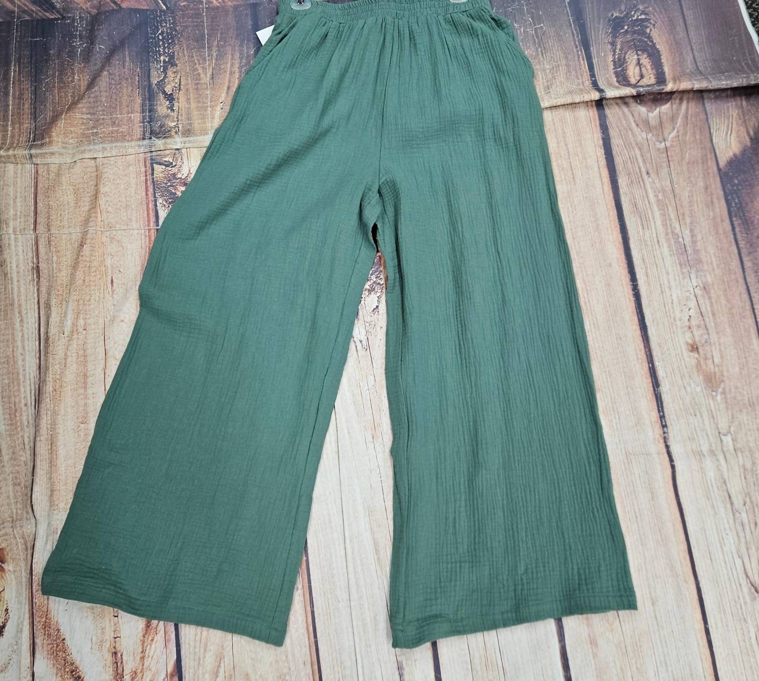 Papillon Women's Wide Leg Gauge Pants in jade green - women's pants