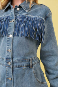 Blue B - Studded Fringe Western Denim Dress