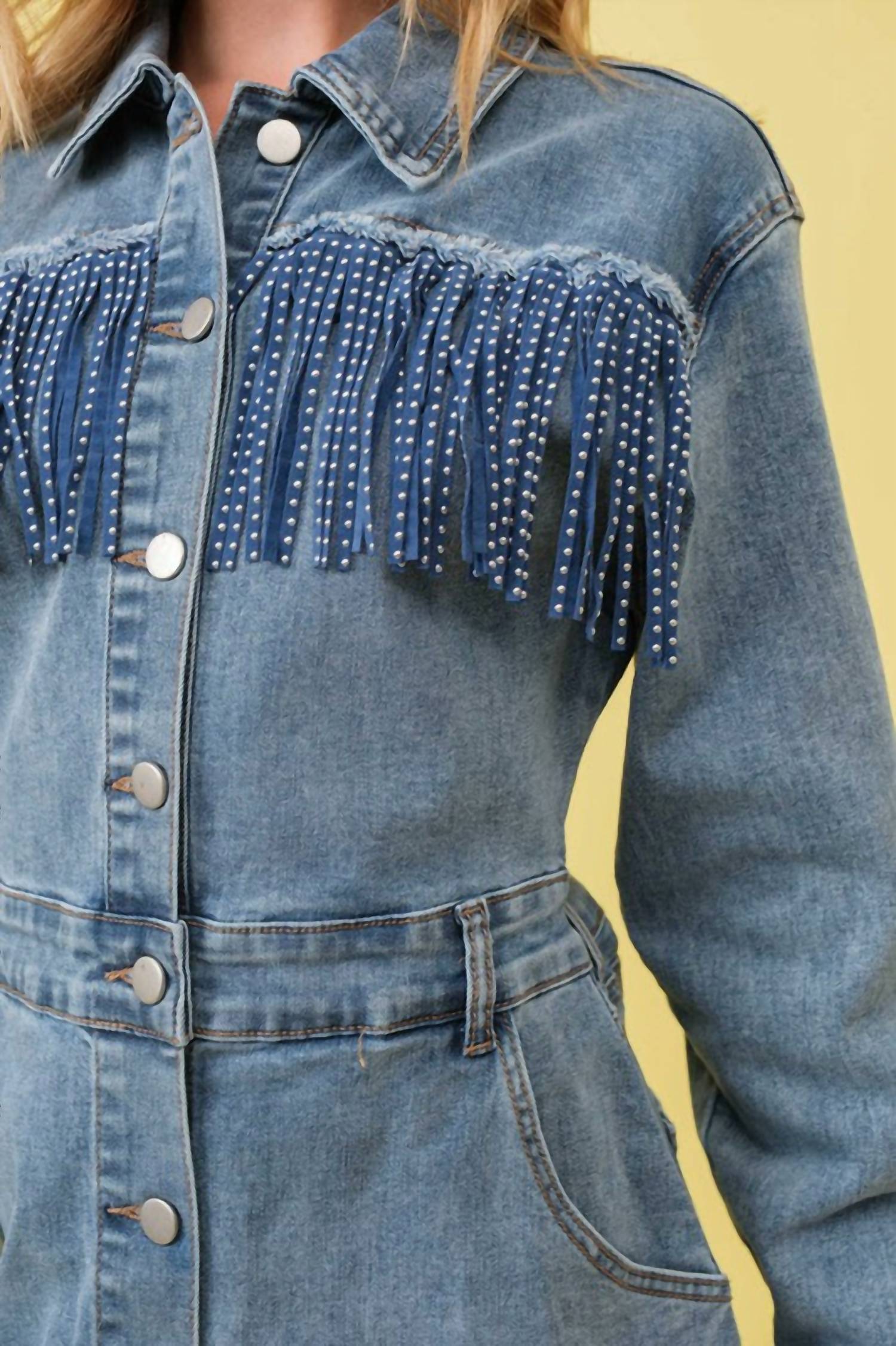 Blue B - Studded Fringe Western Denim Dress
