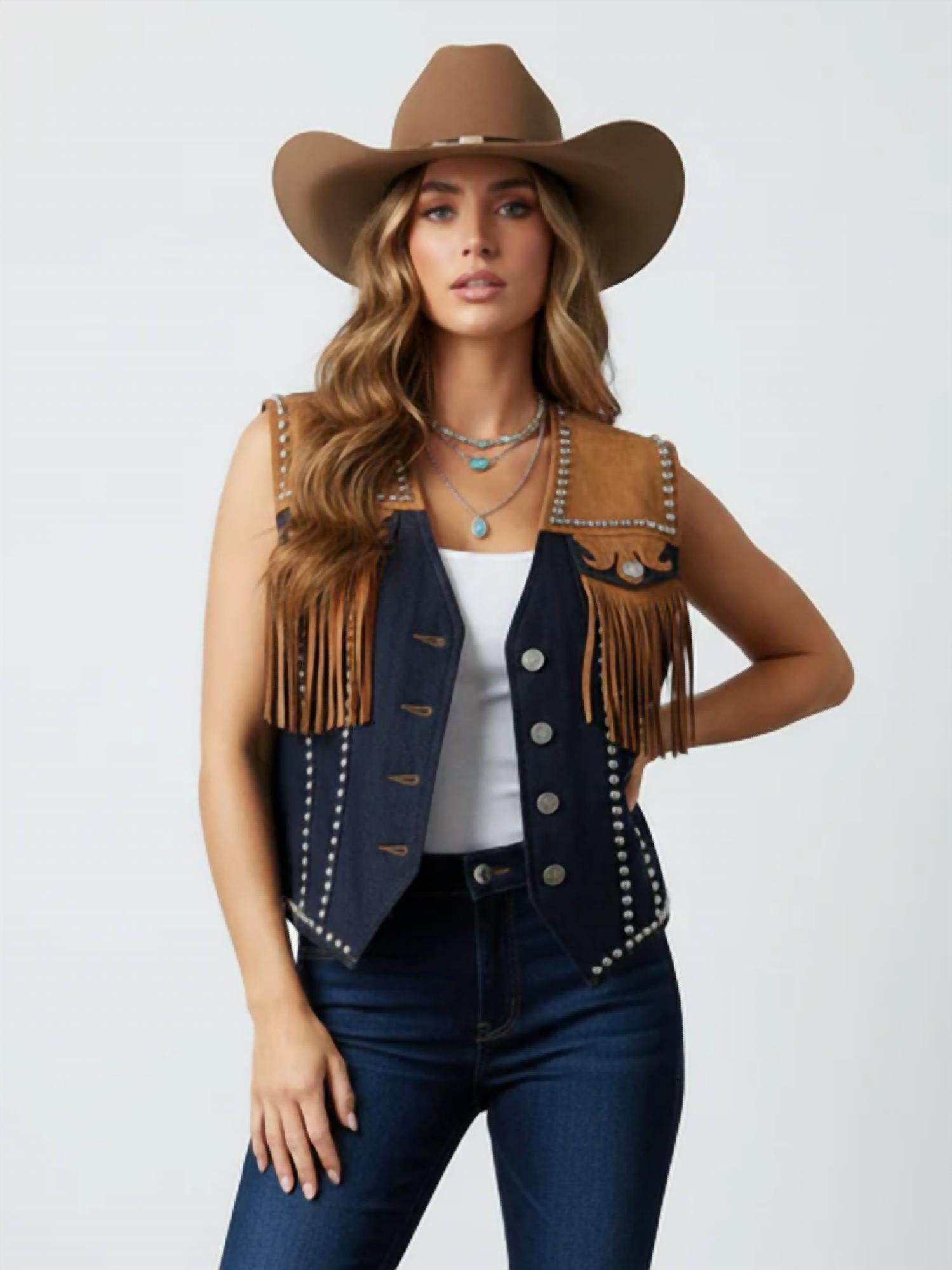 Saints & Hearts - Contrast Yoke Stud Vest