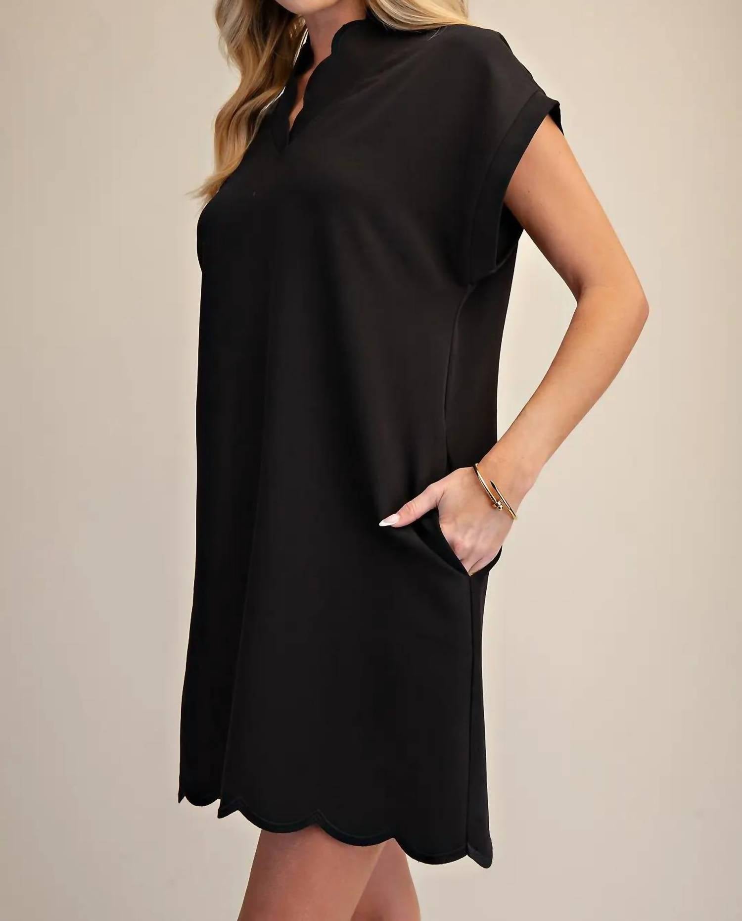 Glam - Scallop V-neck Mini Dress