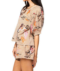 Queen Of Sparkles - Gingham Bucking Cowgirl Button Up Cotton Top
