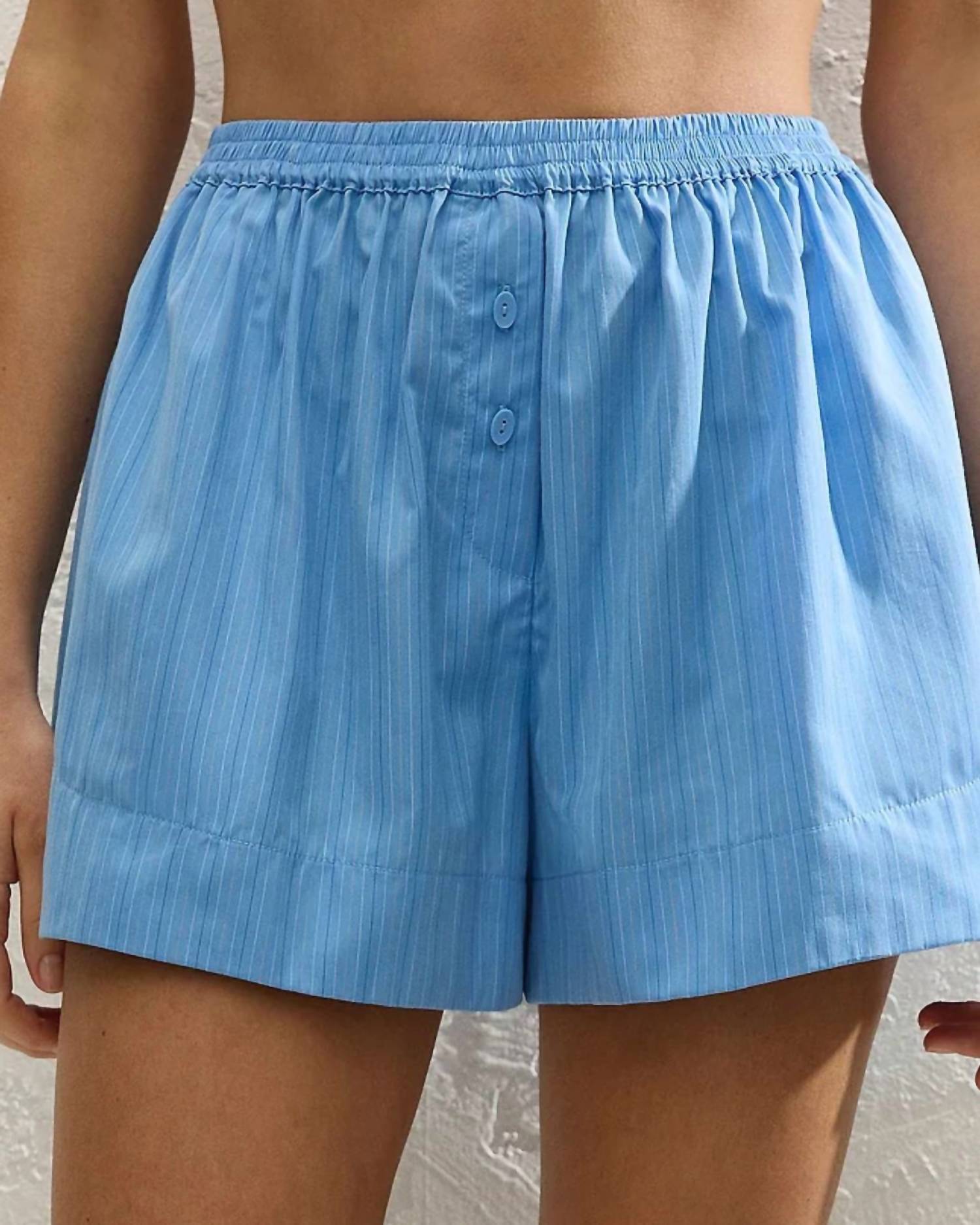 FAITHFULL THE BRAND Lonia Micro Pinstripe Short in azul - women's shorts - detail view