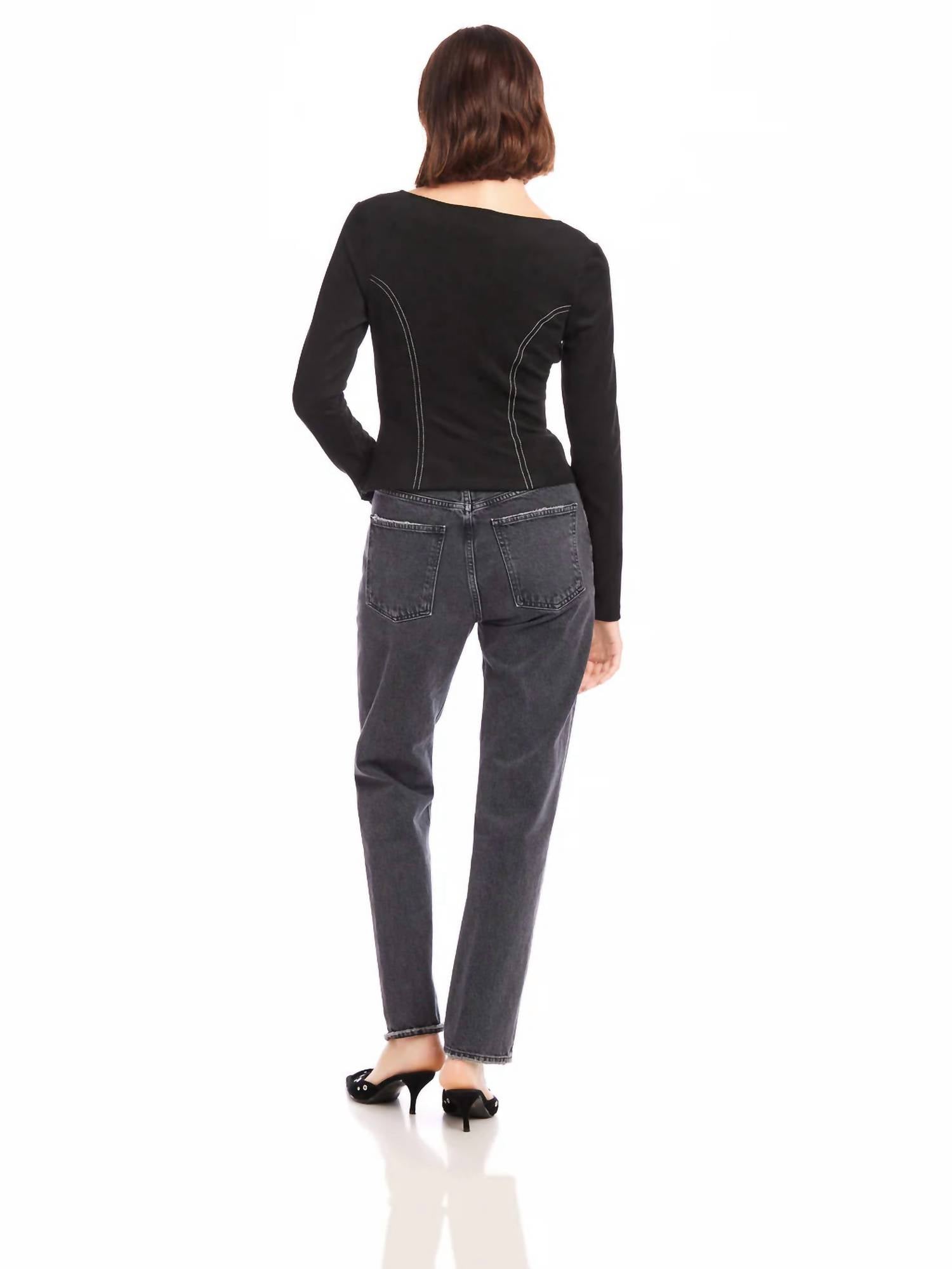 Fifteen Twenty - Contrast Faux Suede Stitch Top