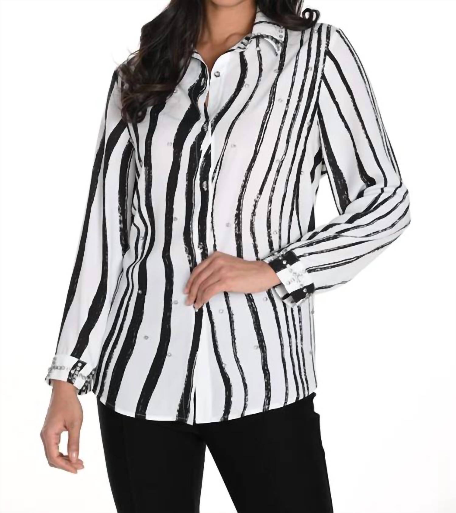 Frank Lyman - Bardot Rhinestone Long Sleeve Blouse