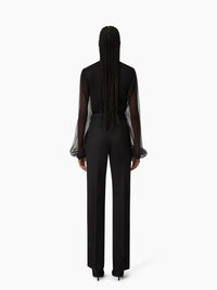 Nina Ricci - Ruffled High Neck Crinkled Silk Muslin Top