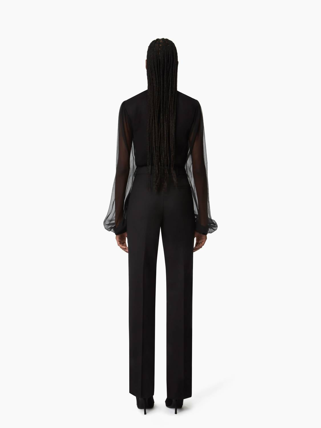 Nina Ricci - Ruffled High Neck Crinkled Silk Muslin Top