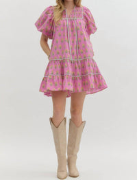 Entro - Floral Print Split Neck Dress