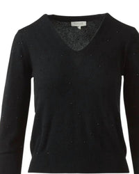 Kinross Women's Fine Gauge Crystal Tee in black - women's sweater - detail view