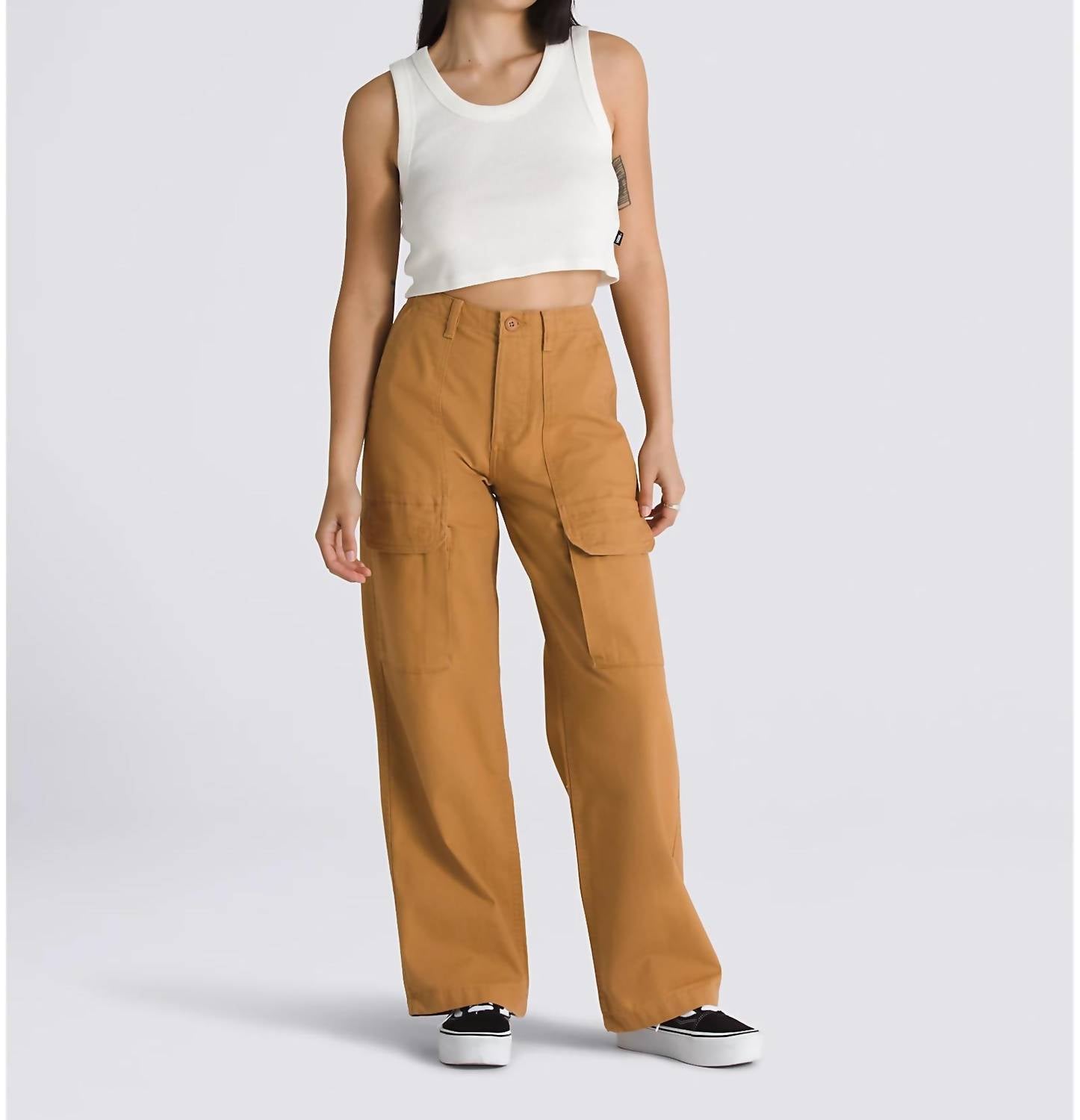 Vans Arroyo Wide Leg Cargo Pants in brown sugar - women's pants