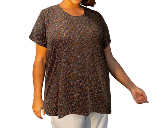 On The Plus Side - Printed Scoop Neck Short Sleeve Taylor Tunic - Plus Size