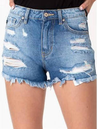 Pastel Thread Distressed Denim Shorts