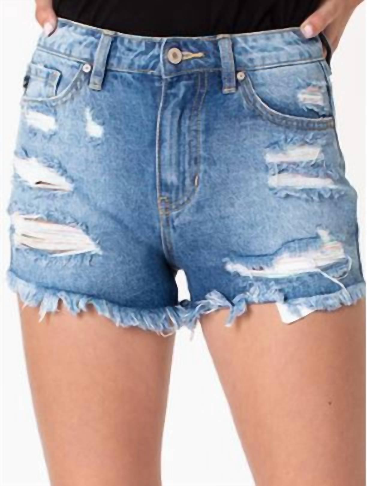 Pastel Thread Distressed Denim Shorts