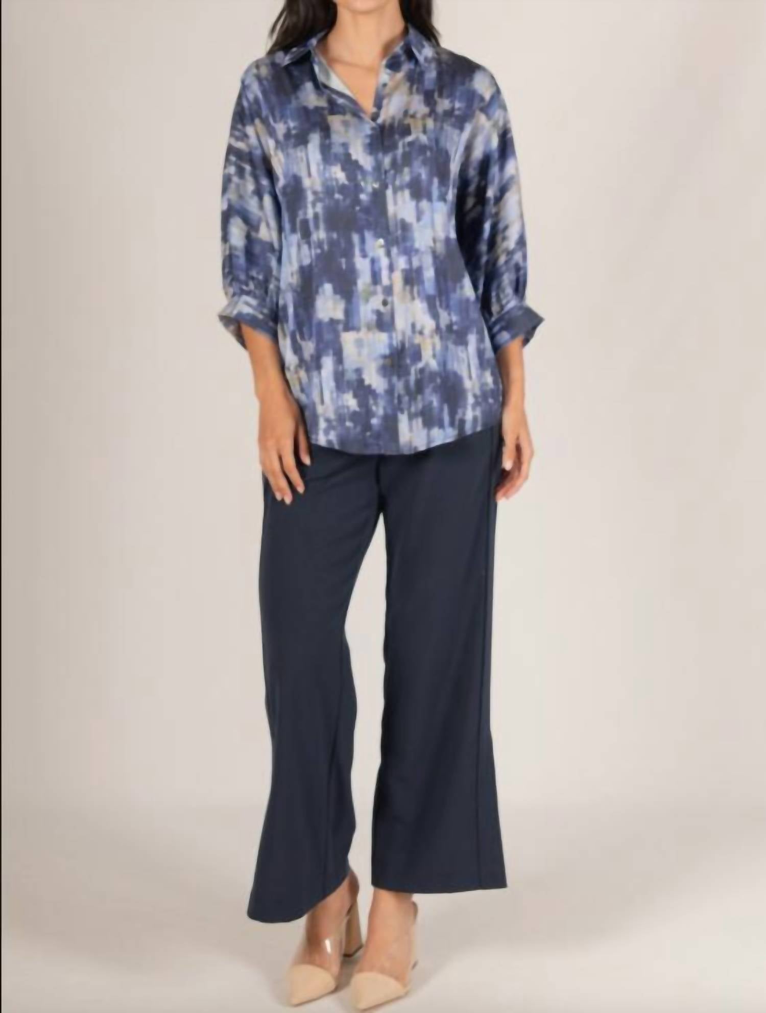 Before You Woven Wide Leg Trousers in navy - women's pants