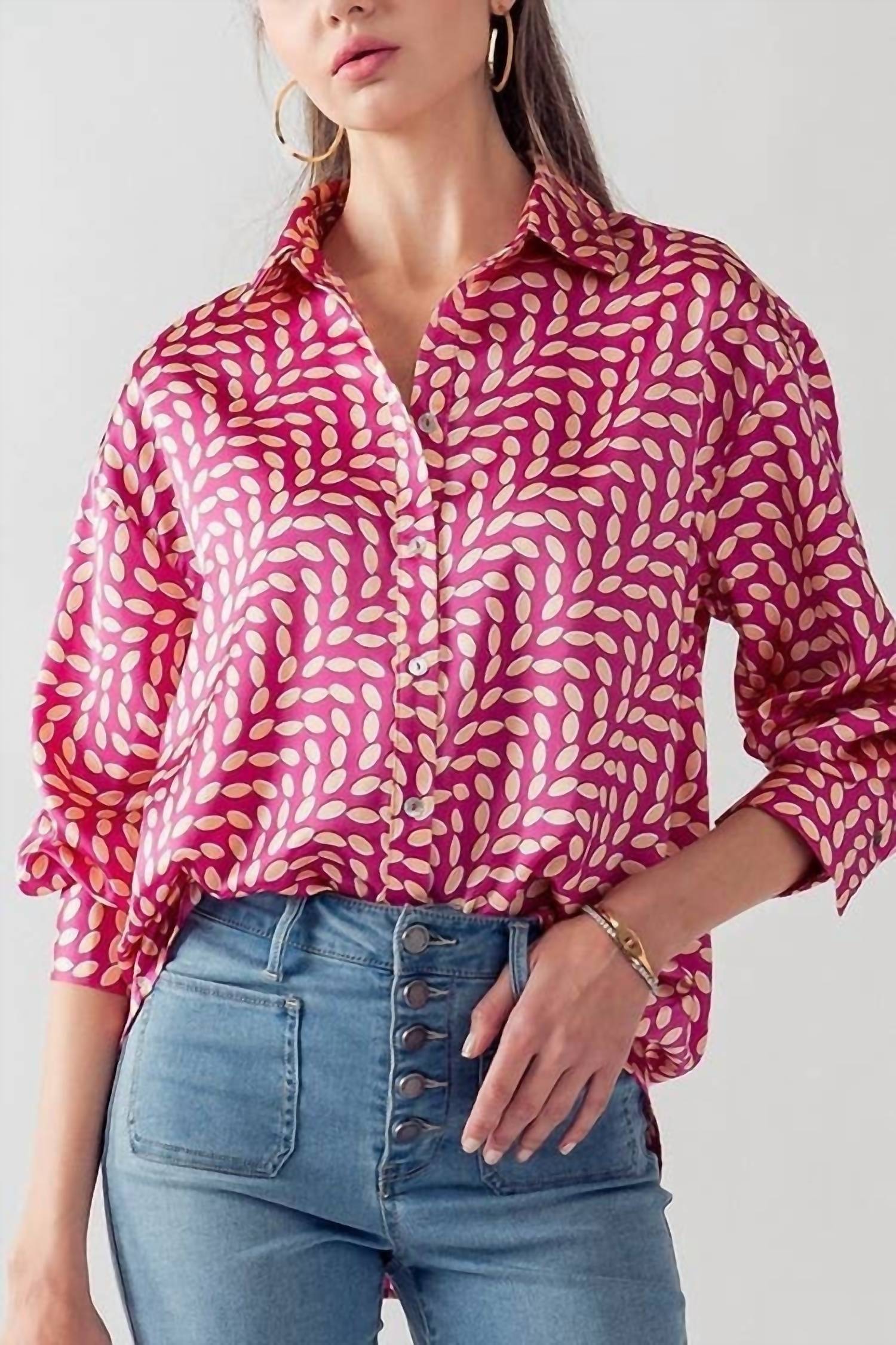 Big Hit Fashion - Elsie All Over Printed Button Down Top