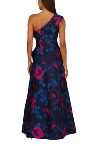 Adrianna Papell - One-shoulder Floral Jacquard A-line Gown