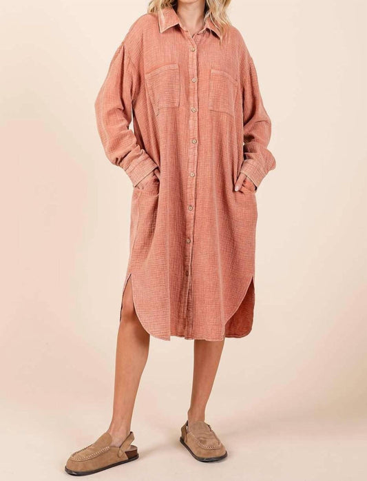 Mittoshop - Mineral Wash Cotton Gauze Midi Shirt Dress