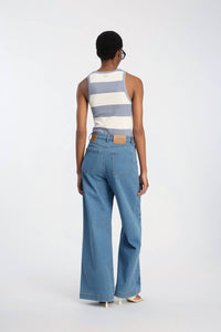 MUNTHE Floral Cotton Wide Leg Jeans in blue - women's jeans - alternate view