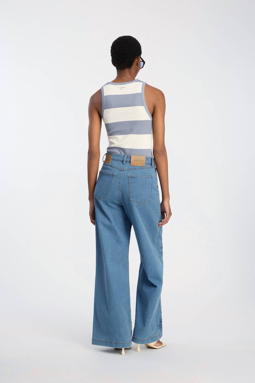 MUNTHE Floral Cotton Wide Leg Jeans in blue - women's jeans - alternate view