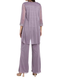 R&M Richards - Glitter Embroidered Pant Suit With Pearl Neckline
