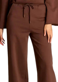 Before You French Terry Wide Leg Elastic Waist Pant in brown - women's pants - detail view