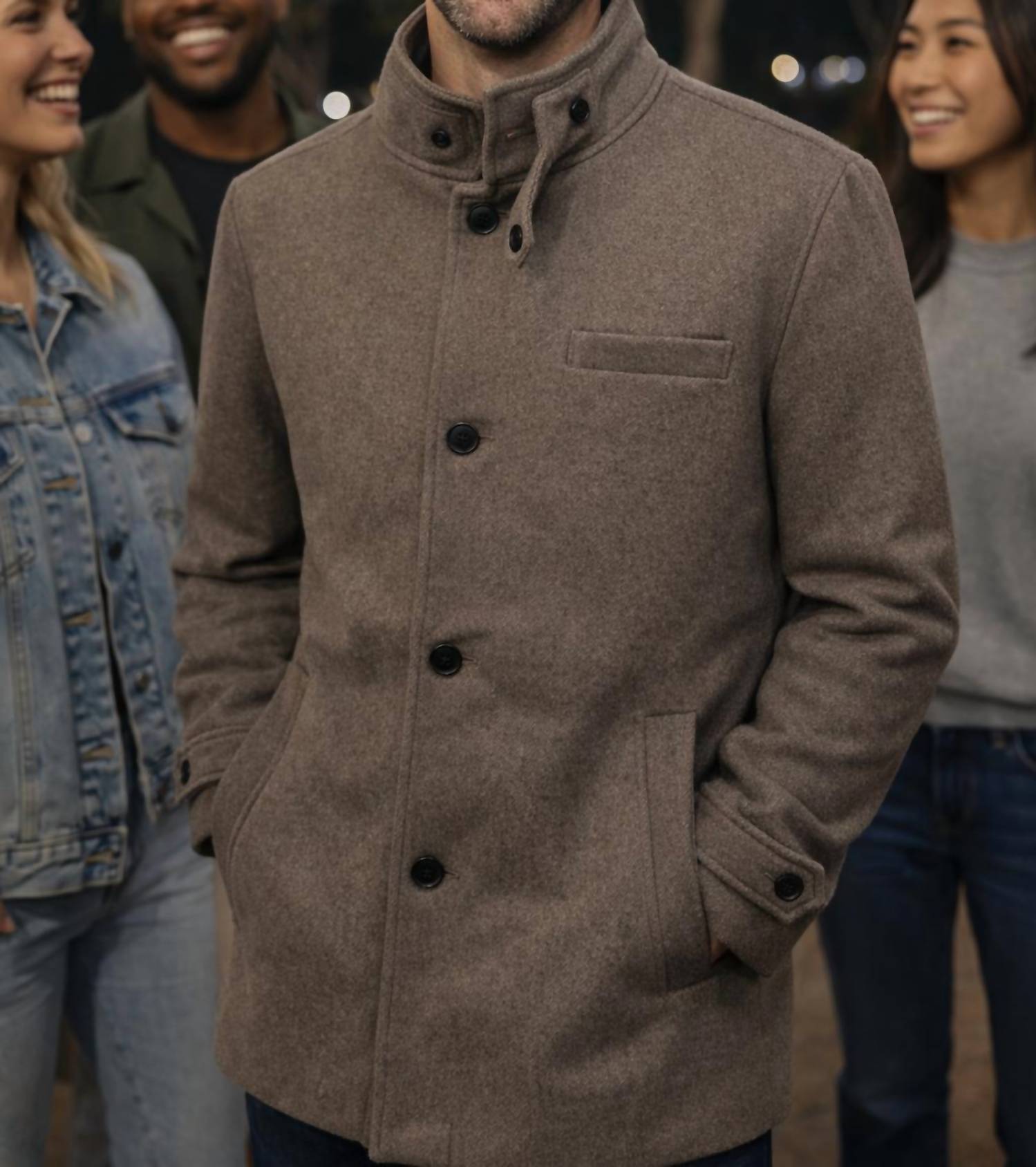 Jack & Jones Amelton Wool Coat in brown - men's jacket - detail view