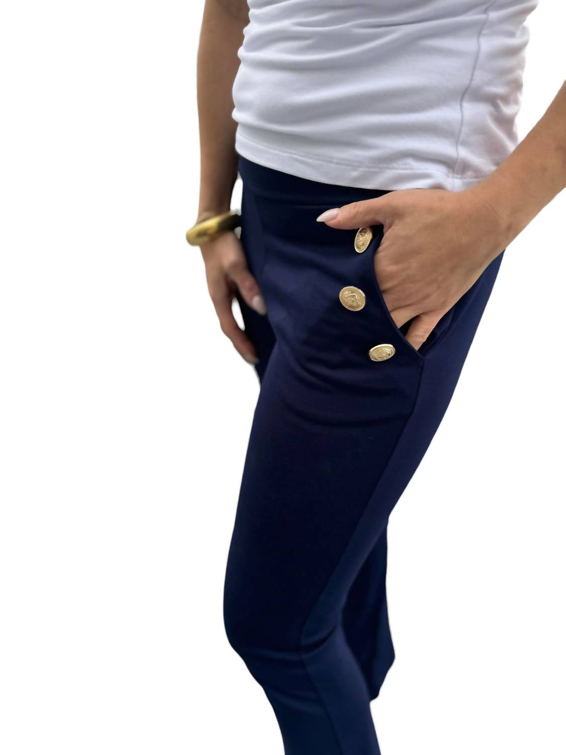 Veronica M - Ponte Pants With Gold Buttons