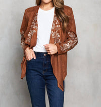 Paparazzi - Faux Suede Embroidered Open Front Short Jacket
