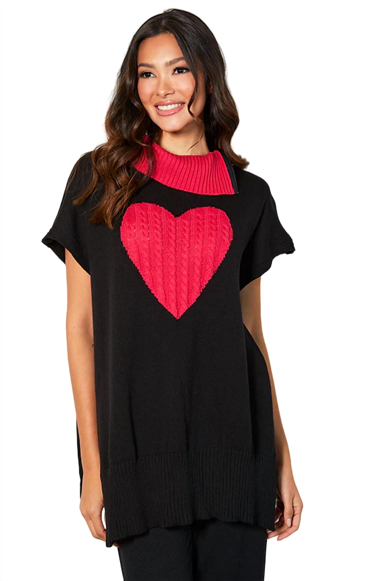 Zip Cowl Neck Heart Poncho