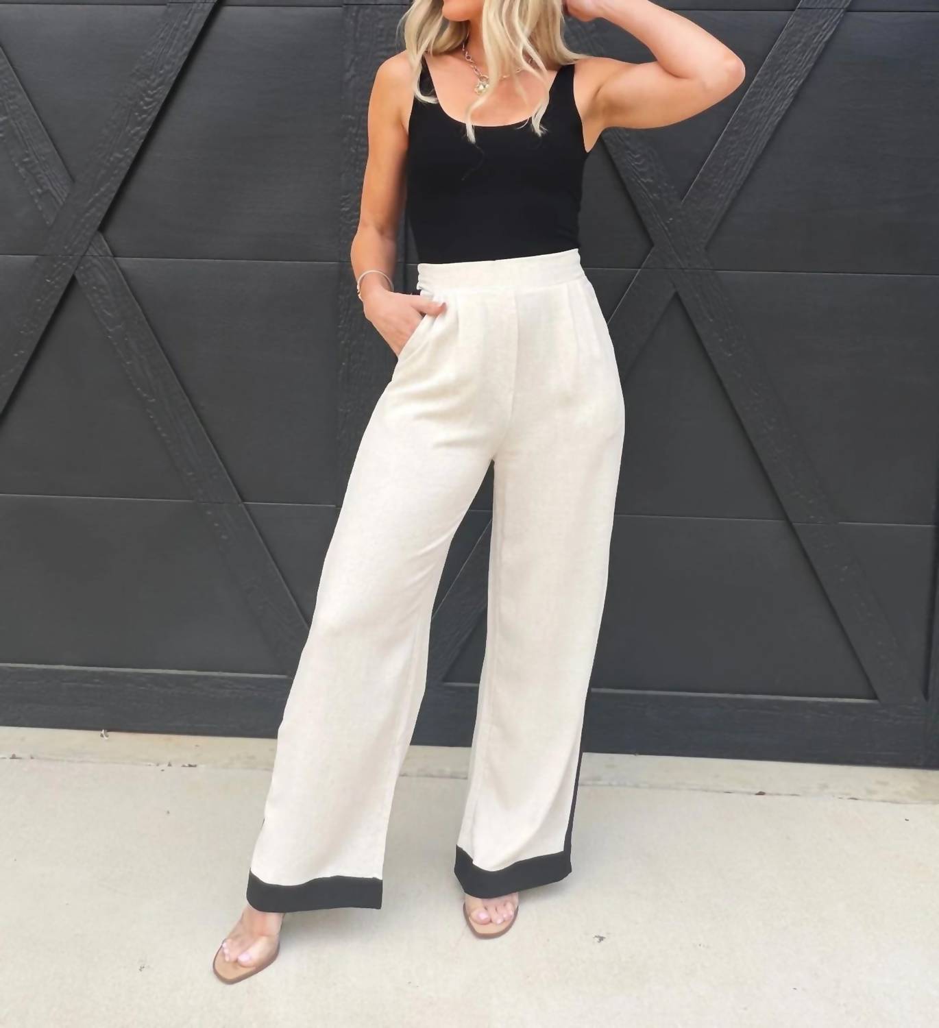 Blu Pepper - Contrast Trim Linen Pants