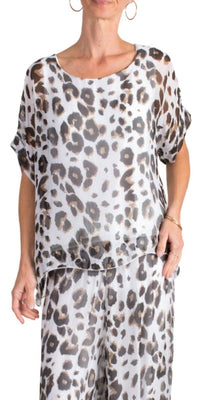 Gigi Moda - Monica Leopard Print Silk Kaftan Blouse
