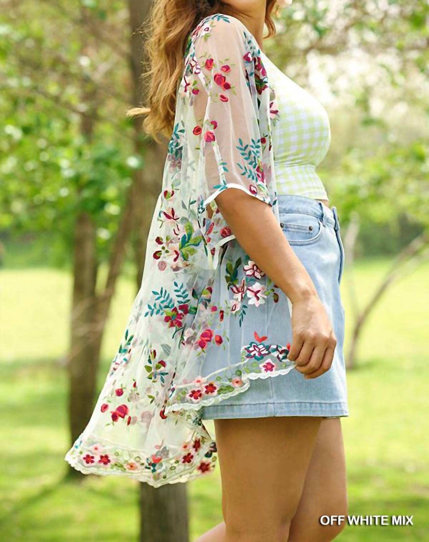 Umgee - Floral Embroidered Sheer Mesh Kimono