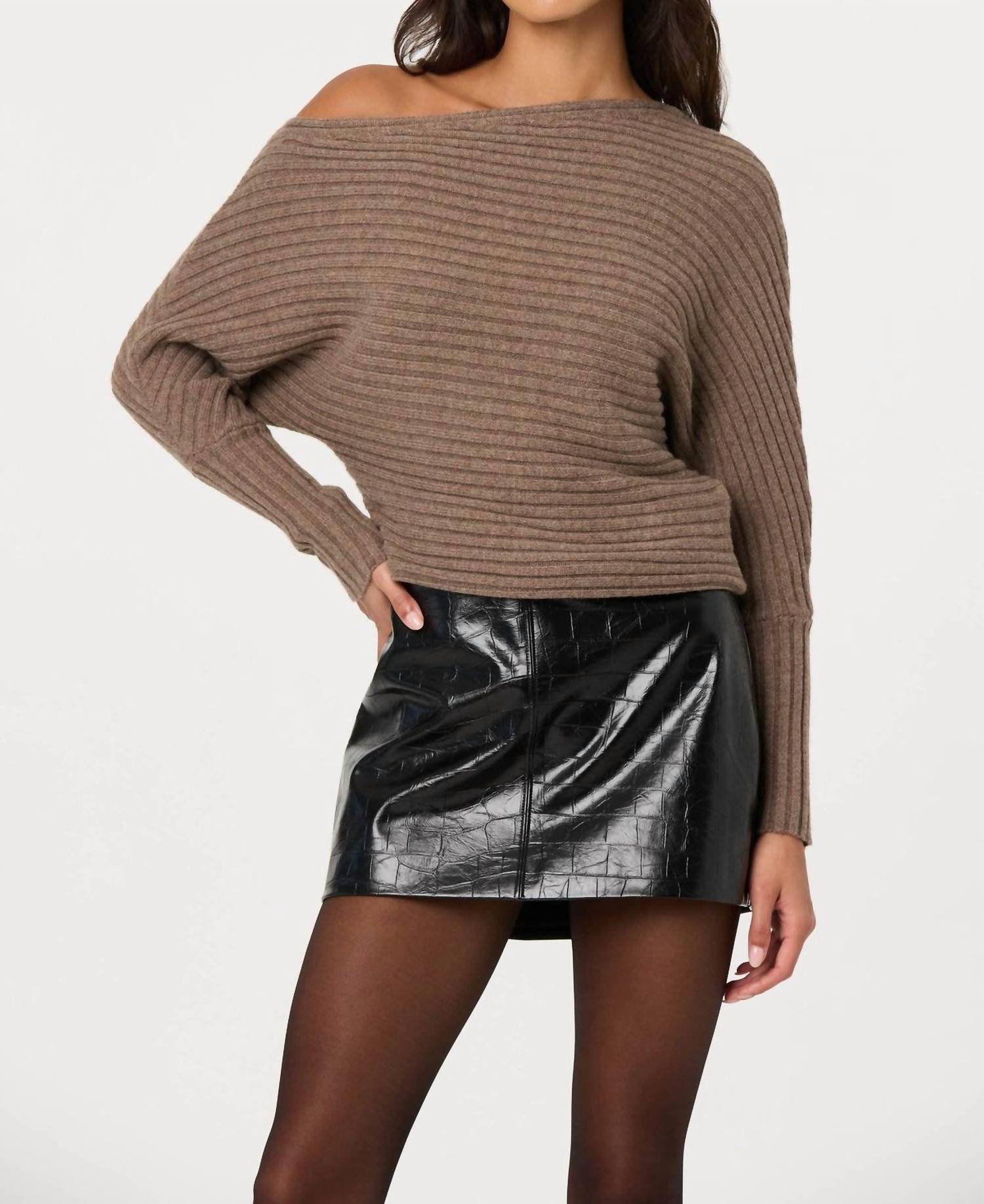 ASTR Samaria Off Shoulder Dolman Sweater in mocha - women's sweater - view 5