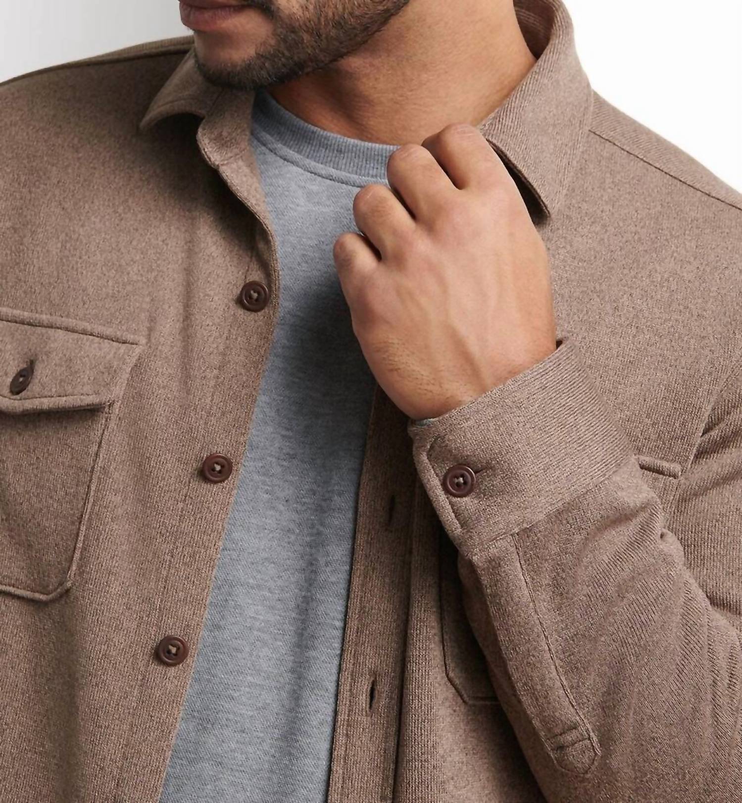 PETER MILLAR Crown Sweater Fleece Shirt Jacket in popular brown - men's jacket - alternate view