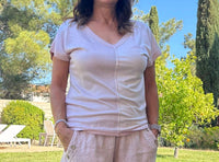 Made In Italy - Two Tone V Neck T-shirt With Faux Pocket