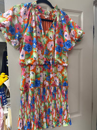 entro Sketched Floral Flutter Dress in orange multi - women's dress - detail view